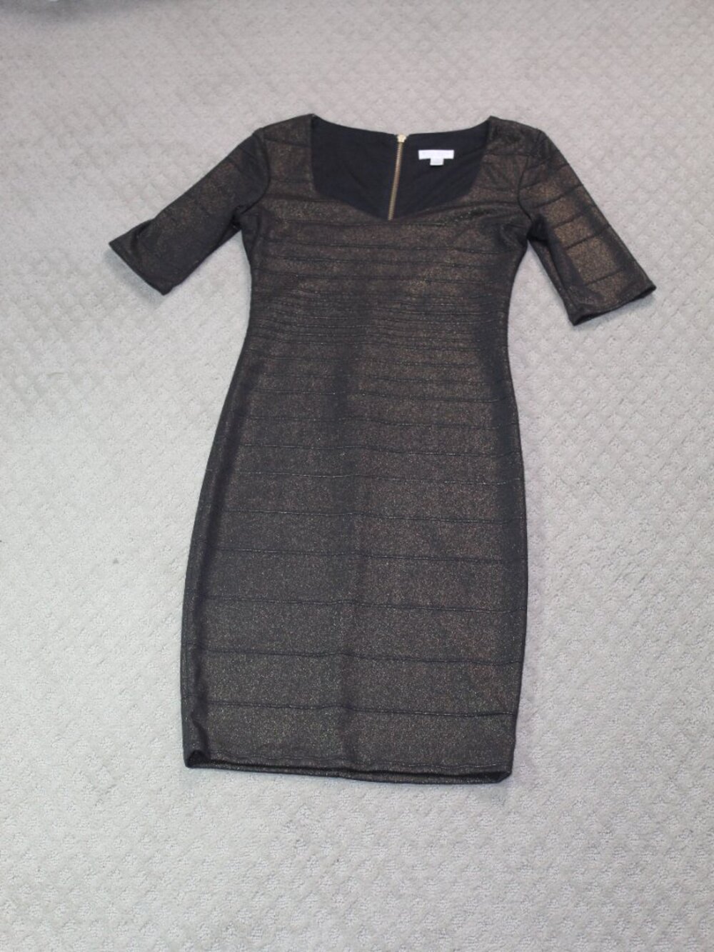 Bisou Bisou Michelle Bohbot Size 4 Black Metalic Gold Sheath Dress
